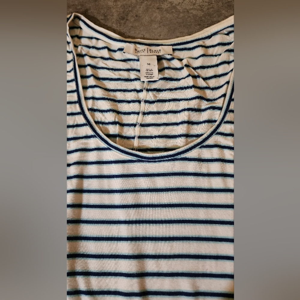 White House Black Market Striped Blue and White Women's Tank Top